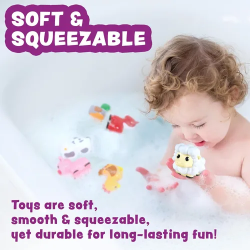 Vista 5 de Tub Works® Barnyard™ - Juguetes de baño sin moho, paquete de 6 Diseño de juguetes de baño sellados y sin agujeros que mantiene la humedad fuera