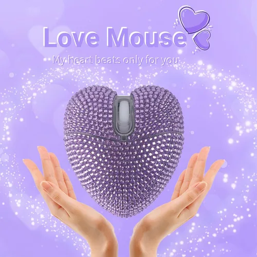 Vista 2 de elec Space - Ratón inalámbrico Bluetooth, ratón silencioso y elegante con forma de corazón para laptop, PC - Alcance de 10m (Morado)