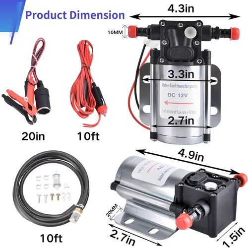 Vista 2 de Kit de bomba de transferencia de combustible con estuche de transporte, bomba de transferencia de combustible eléctrica de 12 voltios, bomba