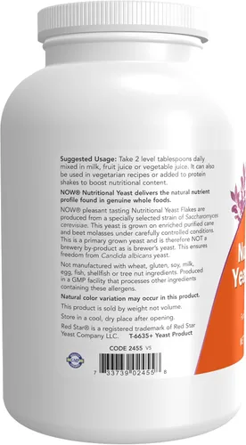 Vista 3 de NOW Suplementos, copos de levadura nutricionales, fortificados con vitaminas B adicionales, súper alimentos, 10 onzas