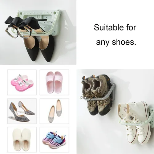 Vista 3 de Paquete de 4 zapateros de plástico para colgar en la pared, organizador plegable creativo, estante de almacenamiento para zapatos de campista