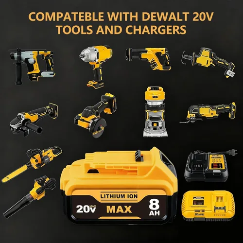 Vista 12 de 8.0Ah Compatible con la batería DeWalt 20V Max DCB200 DCB201 DCB180 DCB203 DCB204 DCB206 para herramientas eléctricas sin cable con indicador LED