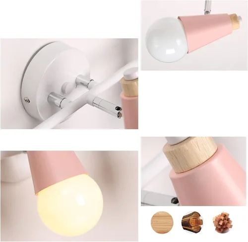 Vista 3 de Lámpara de pared nórdica de 3 cabezas, apliques de pared de macarrón ajustables, apliques de pared con botón enchufable, 3 luces, interruptor
