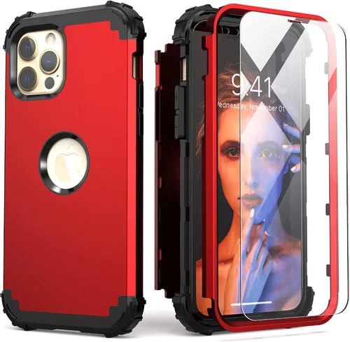 Vista 12 de IDweel Funda para iPhone 12 Pro Max con protector de pantalla de vidrio templado, híbrido 3 en 1, a prueba de golpes, delgada, resistente, cubierta