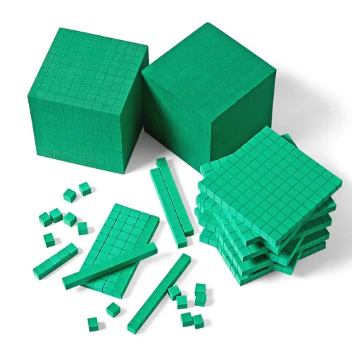 Vista 2 de hand2mind Juego completo de diez bloques de base de espuma verde, bloques de valor de lugar, cubos de conteo para matemáticas de niños, base de 10