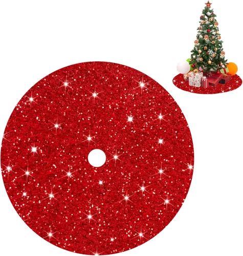 Vista 18 de Faldas de árbol moradas de Navidad de 21 pulgadas, faldas de árbol de lentejuelas con purpurina, decoración de tela de terciopelo, falda de árbol