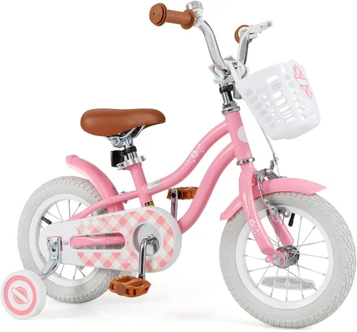 Vista 11 de BABY JOY Bicicleta infantil, 12 14 16 18 20 pulgadas, para niños y niñas, con asiento ajustable, cesta removible, freno de mano y freno