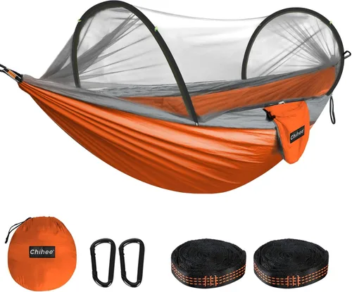 Vista 13 de Chihee - Hamaca ultraligera de camping para viajes, con red emergente, capacidad de carga de 299 kg, de nailon paracaídas transpirable y de secado