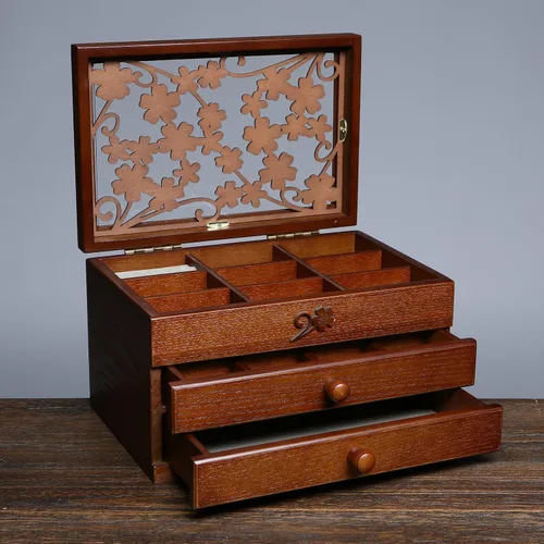 Vista 2 de Changsuo Joyero de madera para mujer con cajones, organizador de almacenamiento de joyas de tamaño mediano con tapa acrílica