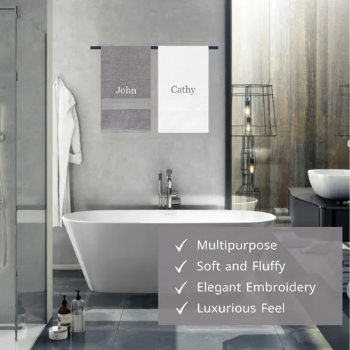 Vista 3 de Toallas de baño suaves bordadas personalizadas, juego de 2 toallas decorativas para baño, gimnasio, sauna, ducha, spa, piscina y dormitorio