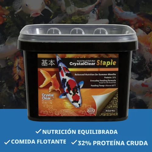 Vista 4 de CrystalClear Alimento de pescado de estanque básico para Koi y Goldfish, bolsa de 2.2 libras Protein packed floating pellets for summer nutrition