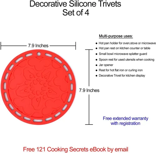 Vista 2 de Silicone Hot Pads (juego de 4) - 6 en 1 herramienta de cocina multipropósito, soporte para recipientes, protector de salpicador, cobertor