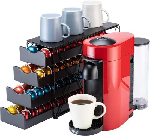 Vista 10 de FlagShip Nespresso Vertuo - Soporte para cápsulas de 60 cápsulas grandes, capacidad de 3 niveles Vertical Design Saves Counter Space Black Sturdy