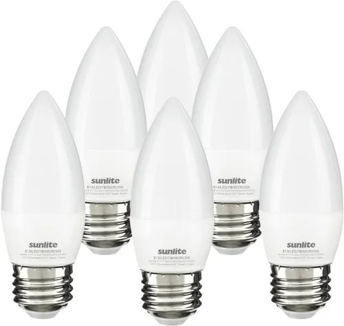 Vista 12 de Sunlite Bombilla LED B13 Torpedo decorativa, 7 vatios (60 W = ), 500 lúmenes, 120 voltios, regulable, base E26, certificación ETL, torpedo Blanco