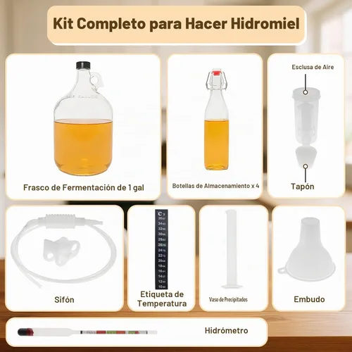 Vista 4 de Kit completo de fabricación de hidromiel para principiantes, fermentación Carboy de vidrio de 1 galón