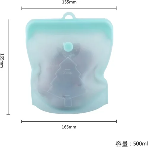 Vista 2 de Bolsa de almacenamiento de alimentos 16.9 fl oz de silicona reutilizable bolsa de alimentos a prueba de fugas reutilizable bolsa fresca congelador