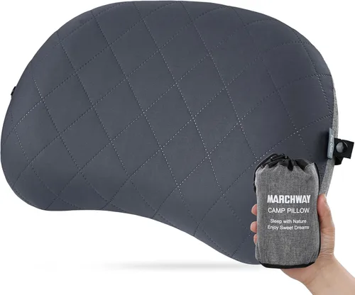 Vista 9 de MARCHWAY Almohada de acampada ultraligera inflable con funda lavable suave, almohada de aire portátil y compresible compacta para dormir al aire
