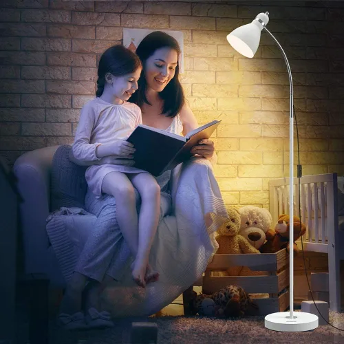 Vista 7 de LEPOWER Lámpara de pie, lámpara de pie de metal con cuello de cisne ajustable para dormitorio Blanco