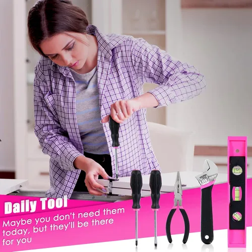 Vista 6 de ThinkLearn - Kit de herramientas con taladro inalámbrico de 20 V (265 lb-in), juego de taladro rosa para mujeres, kit de herramientas para el hogar