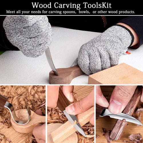 Vista 6 de Juego de herramientas de tallado de madera, kit de cuchillos para tallar detalles y gancho para principiantes, cuchillo de corte para cuchara, taza