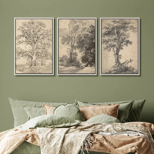 Vista 256 de SIGNFORD - Set de obras de arte en lienzo enmarcado para pared, ilustraciones abstractas de neblina del desierto en tonos neutros beige y marrón