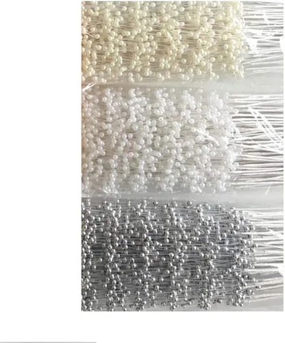 Vista 4 de Fodattm 100 tallos de perlas de imitación con cuentas para manualidades, cuentas de aerosol, tallos de alambre, accesorios de bricolaje, guirnalda