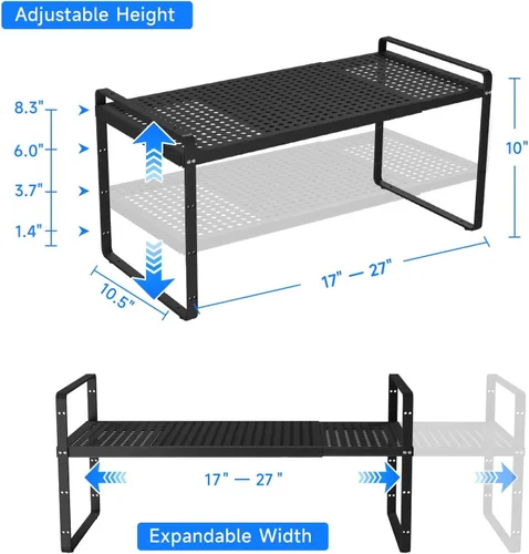 Vista 2 de Organizador de estantes expandibles para gabinete, organizador de estante pequeño de cocina para encimera, despensa, estante de especias