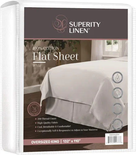 Vista 8 de Superity Linen Sábana encimera tamaño individual para cama, 100% algodón, duradera y cómoda con 200 hilos, suave, transpirable y acogedora (66 x 96)