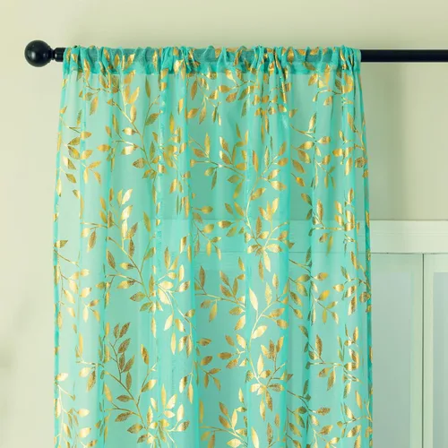 Vista 3 de Deeprove Cortinas traslúcidas color aguamarina y dorado de 63 pulgadas de largo, 2 paneles para decoración de dormitorio, cocina, decoración