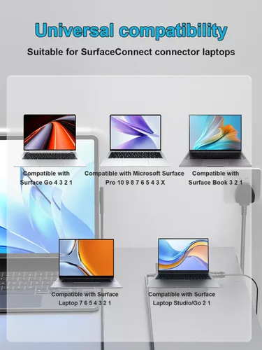 Vista 3 de Cargador de superficie de 127 W 102 W compatible con Microsoft Surface Laptop Studio/Go 3 2 1 Surface Book 3 2 1 Surface Pro 10 9 8 7 7+ 6 5 4 3