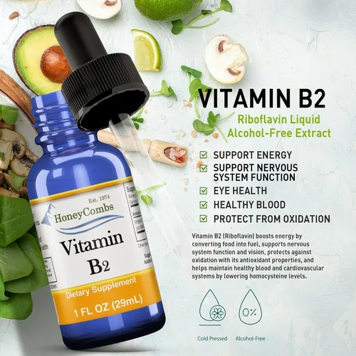 Vista 4 de Gotas líquidas de vitamina B2 - Suplemento de riboflavina B2 para el metabolismo energético y el apoyo del sistema nervioso - Vitamina líquida B2
