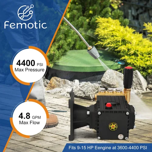Vista 2 de Bomba de lavado a presión Femotic de 1 pulgada de eje, bomba de lavado a presión 4400 psi, bomba de lavado a presión 4.8 gpm 8-15 HP 22 libras