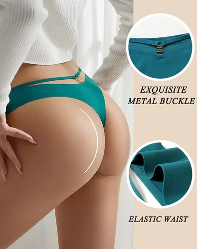 Vista 3 de chelectnis Tangas sin costuras para ropa interior de mujer, paquete de 5 bragas de bikini sexis de tiro bajo, seda de hielo, espalda en T, tangas