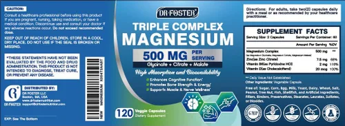 Vista 9 de DRFOSTER Complejo Triple Magnesio 500mg con Zinc, 120 Cápsulas