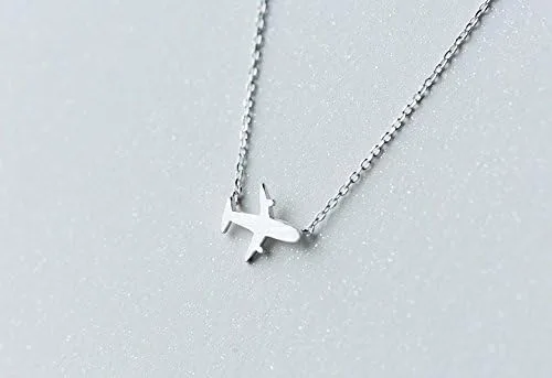 Vista 6 de Helen de Lete Collar de plata de ley 925 con diseño de avión esmerilado original para mujer, Plata esterlina