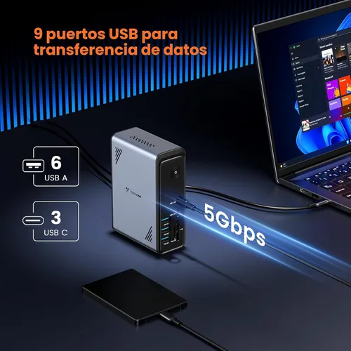 Vista 4 de TobenONE Estación de acoplamiento para laptop 18 en 1, 3 monitores, pantalla triple 4K con 3 HDMI, 9 puertos USB, Gigabit Ethernet, PD3.0