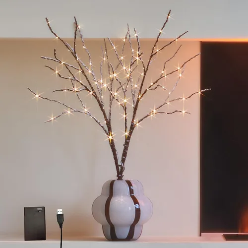 Vista 7 de Hairui - Ramas de sauce iluminadas con temporizador, 70 luces LED blancas cálidas, ramas artificiales de diente de león con luces, 27 pulgadas