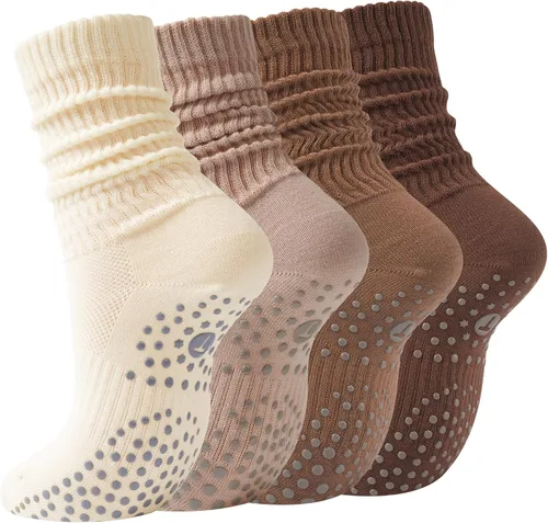 Vista 14 de Calcetines de Pilates Slouch Crew para mujer, calcetines de yoga con agarre antideslizante para barre ballet, baile, hospital, entrenamiento