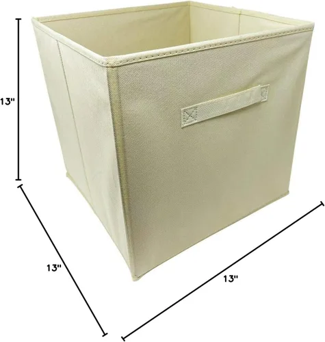 Vista 3 de Paquete de 6 cubos grandes de almacenamiento de tela, organizador de canastas de 13 x 13 x 13 pulgadas, color beige con asa de tela