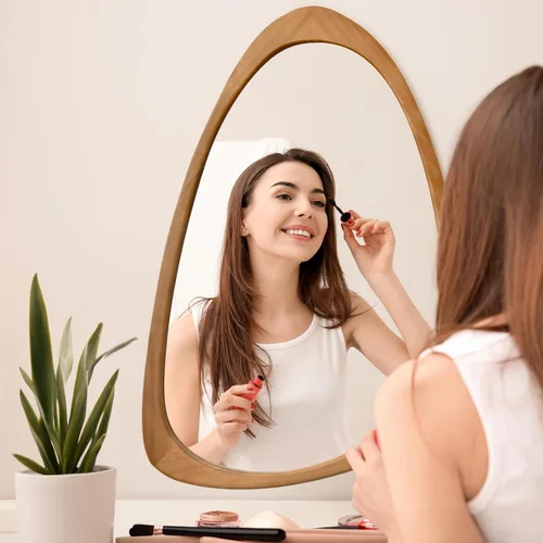 Vista 2 de Wood Asymmetrical Mirror for Decor,19.5x30.5"Organic Irregular Wall Mirrors Marrón
