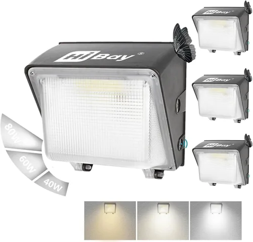 Vista 10 de HiBay Paquete de 4 luces LED de pared para exteriores del atardecer al amanecer, 20010LM 150W Eqv. 800-1000W HPS/HID, fotocélula de seguridad