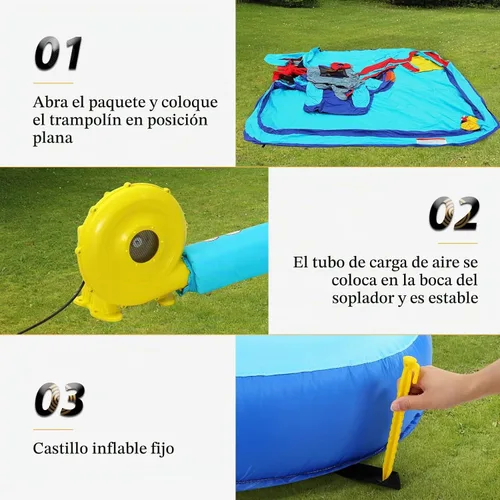 Vista 7 de AKEYDIY Toboganes acuáticos inflables, estilo castillo, parque acuático inflable al aire libre con escalada, borde de baloncesto, piscina