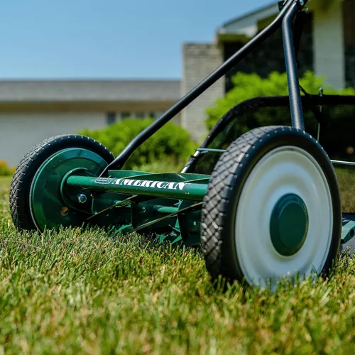 Vista 101 de American Lawn Mower Company 1204-14 Cortacésped de carrete de empuje de 4 hojas de 14 pulgadas, color rojo