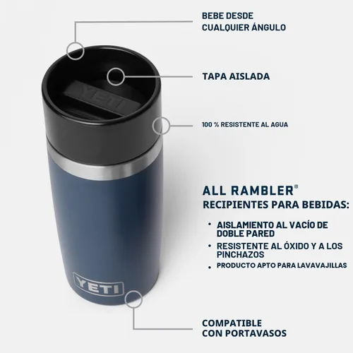 Vista 2 de YETI Rambler - Botella de viaje de 8 onzas, acero inoxidable, aislada al vacío con tapa a prueba de fugas, color negro
