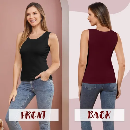 Vista 6 de 3 piezas de camisetas térmicas sin mangas para mujer, ropa interior de forro polar, suave, sin mangas, chaleco de capa base cálida