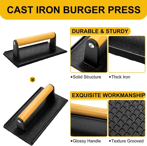 Vista 2 de AIVIKI - Prensa para hamburguesas, prensa para hamburguesas Smash para plancha Blackstone, hierro fundido resistente rectangular de 8.2x4.2 pulgadas