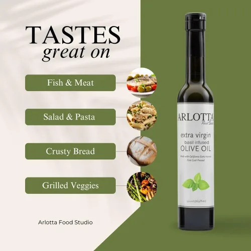 Vista 3 de Arlotta Aceite de oliva con infusión de albahaca California Organic Gourmet 16.9 oz