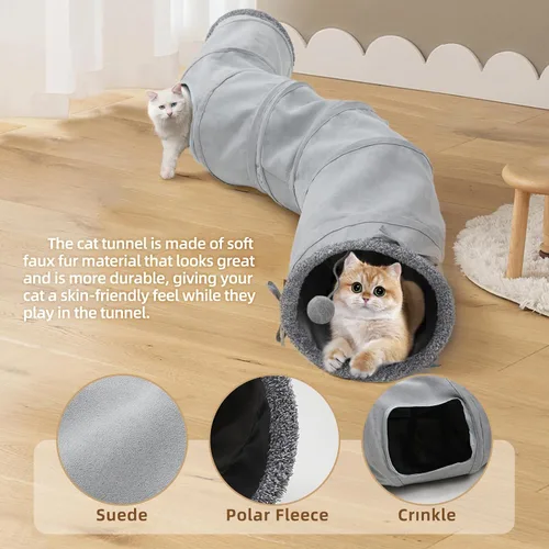Vista 4 de Túnel para gatos, juguete para gatos de interior, juguete para gatos con pista de rodillos, tubo de juego plegable en forma de S, casa laberinto