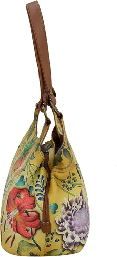 Vista 3 de Anuschka Hobo grande de cuero genuino con triple compartimento para mujer, exterior pintado a mano