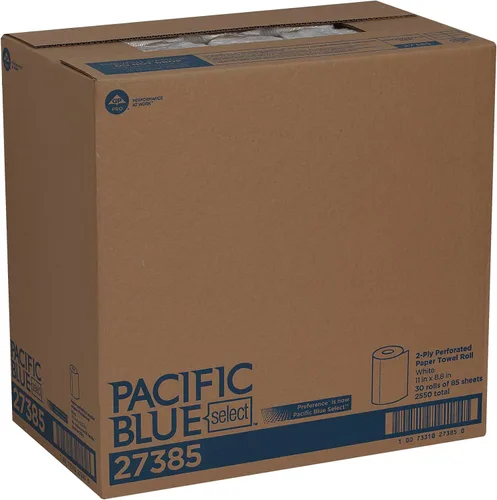 Vista 9 de Georgia-Pacific Pacific Blue Select Toalla de Papel en Rollo Perforada de 2 Capas, Blanco, 85 Hojas por Rollo, 30 Rollos por Caja, 27385